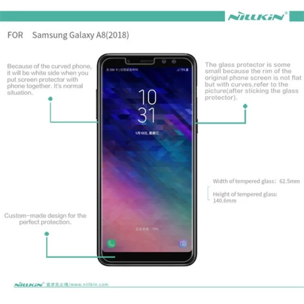 محافظ صفحه نمایش شیشه ای نیلکین سامسونگ Nillkin H+ Pro Glass Samsung Galaxy A8 2018
