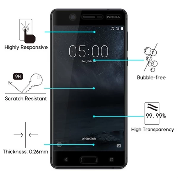 محافظ صفحه نمایش شیشه ای تمام صفحه و خمیده مارک رمو تمام چسب مناسب Nokia 5