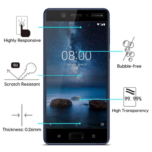 محافظ صفحه نمایش شیشه ای تمام صفحه و خمیده مارک رمو مناسب Nokia 8