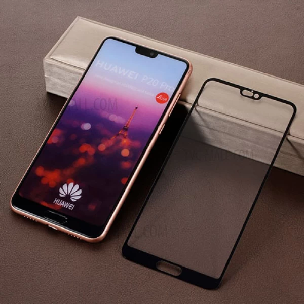 محافظ صفحه نمایش شیشه ای تمام صفحه و خمیده مارک تسلا تمام چسب مناسب Huawei P20